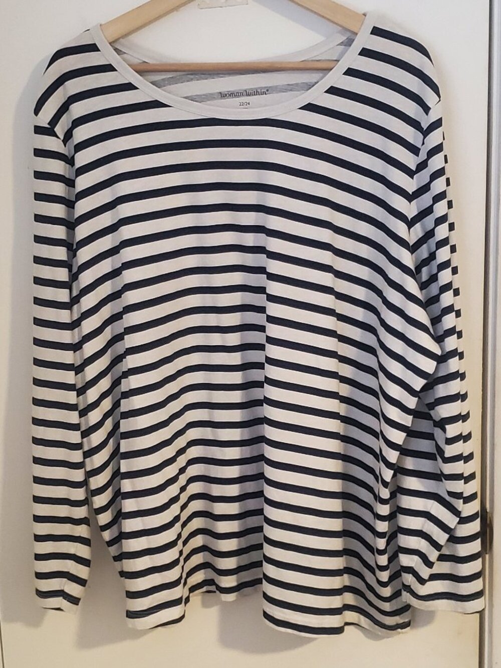 Woman Within Long Sleeve Navy Blue And White Top Women's Size 1X